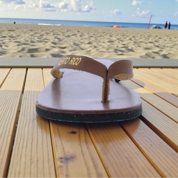 Puerto Rico Leather Brown Flip Flops Unisex NEW - Picture 4 of 7